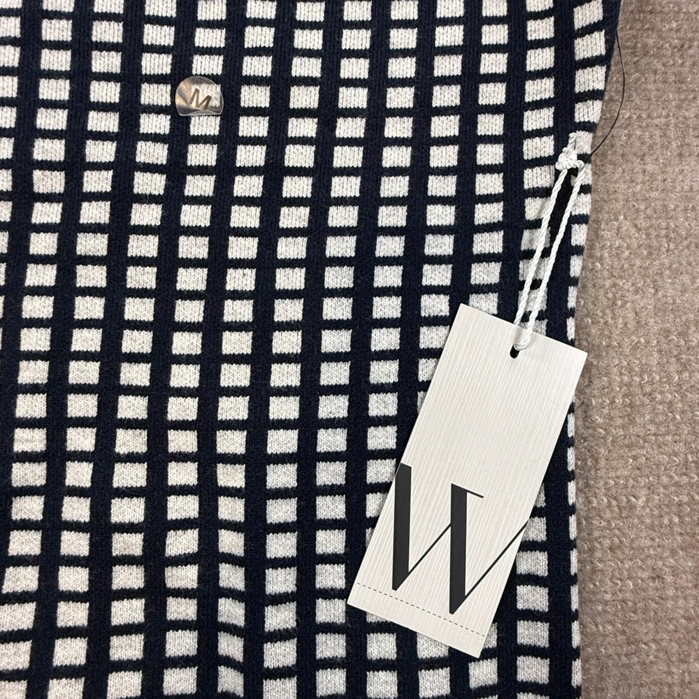 Worthington Womens Navy White Grid V-Neck Knit Sweater Long Sleeve Size M NEW - Picture 4 of 8
